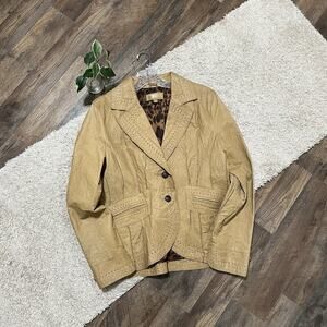 Wilsons Leather Large Camel Brown Perforated Vintage-Inspired Boho Ornate Jacket